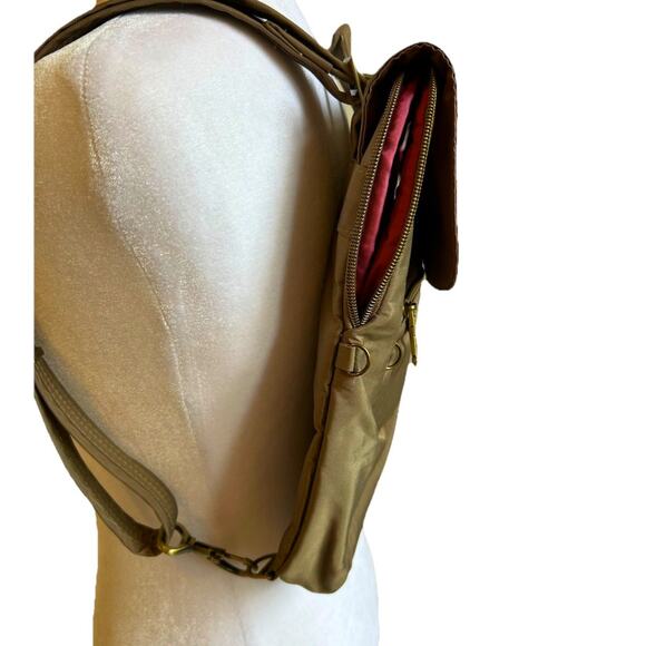 Travelon Anti-Theft Signature Slim Travel Backpack Purse Nylon Tan Brown Pink - Picture 2 of 11